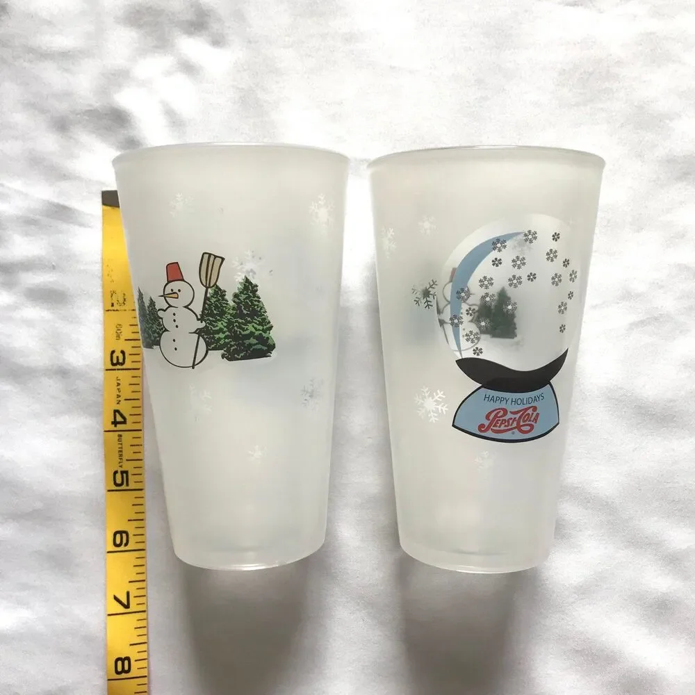 Pepsi-Cola happy holidays Christmas 16oz cups Snowman set of 2 Hard Plastic NEW
